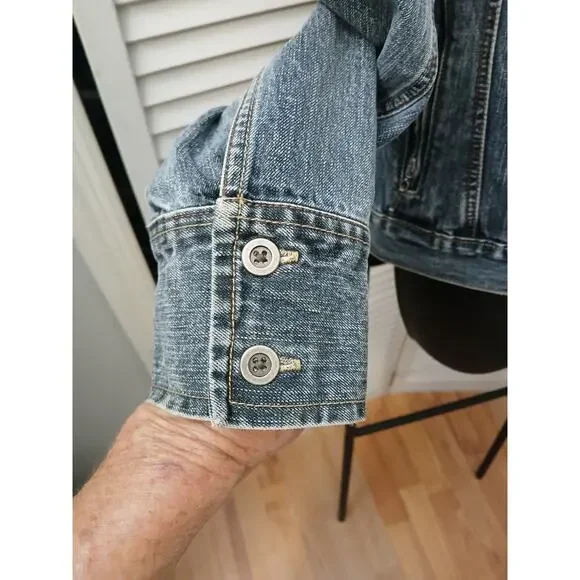 FC French Cuff Denim Jean Jacket w/ Pockets Buttoned Down M - Picture 5 of 9